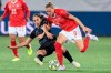 Switzerland's Ana Maria Crnogorcevic, right, fights for the ball against Croatia's Izabela Lojna during their UEFA European Women's Championship 2021 qualification round Group H soccer match between Switzerland and Croatia in Thun, Switzerland, Tuesday Oct. 8, 2019. (Peter Schneider/Keystone via AP)