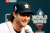 Houston Astros starting pitcher Gerrit Cole speaks during a news conference for baseball's World Series Monday, Oct. 21, 2019, in Houston. The Houston Astros face the Washington Nationals in Game 1 on Tuesday. (AP Photo/Eric Gay)
