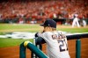 Houston Astros starting pitcher Zack Greinke watches during the sixth inning of Game 3 of the baseball World Series against the Washington Nationals Friday, Oct. 25, 2019, in Washington. (AP Photo/Patrick Semansky)