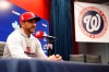 Washington Nationals manager Dave Martinez answers questions before Game 5 of the baseball World Series against the Houston Astros Sunday, Oct. 27, 2019, in Washington. (AP Photo/Alex Brandon)