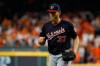 Washington Nationals starting pitcher Stephen Strasburg reacts after Houston Astros' Michael Brantley grounded out to end the fifth inning of Game 6 of the baseball World Series Tuesday, Oct. 29, 2019, in Houston. (AP Photo/Matt Slocum)