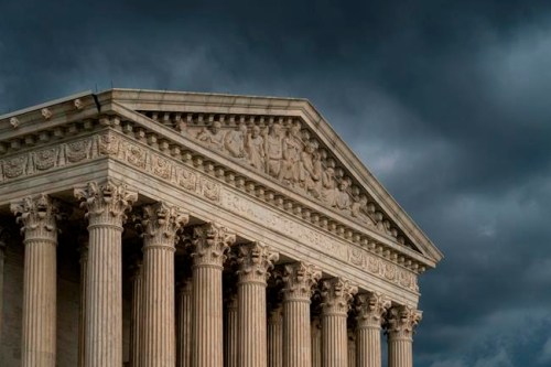 In this June 20, 2019 photo, The Supreme Court is seen under stormy skies in Washington. The justices on Monday left in place a Maryland court ruling that denied a new trial to Adnan Syed, who was convicted of strangling a high-school classmate he had once dated. (AP Photo/J. Scott Applewhite)