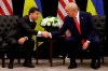 FILE - In this Sept. 25, 2019, file photo, President Donald Trump meets with Ukrainian President Volodymyr Zelenskiy at the InterContinental Barclay New York hotel during the United Nations General Assembly in New York. (AP Photo/Evan Vucci, File)