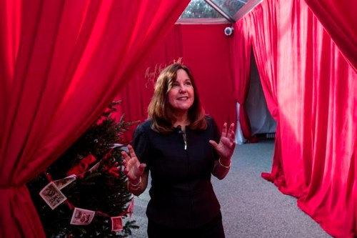 Karen Pence gives a tour of the holiday decorations at the Vice President's residence, Thursday, Dec. 6, 2018, in Washington. (AP Photo/Alex Brandon)