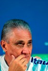 Brazil's coach Tite takes attends a news conference at the Dragao stadium in Porto, Portugal, Friday, March 22, 2019. Brazil will face Panama in a friendly soccer match March 23 in Porto. (AP Photo/Luis Vieira)