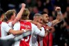 Ajax's Hakim Ziyech celebrates with Dusan Tadic, right,after scoring his side's second goal during the Champions League semifinal second leg soccer match between Ajax and Tottenham Hotspur at the Johan Cruyff ArenA in Amsterdam, Netherlands, Wednesday, May 8, 2019. (AP Photo/Peter Dejong)