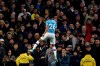 Manchester City's Riyad Mahrez celebrates after scoring his side's second goal during the English Premier League soccer match between Manchester City and Chelsea at Etihad stadium in Manchester, England, Saturday, Nov. 23, 2019. (AP Photo/Rui Vieira)