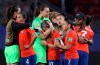Chile players react at the end of the Women's World Cup Group F soccer match between Thailand and Chile at the Roazhon Park in Rennes, France, Thursday, June 20, 2019. Chile won 2-0, one goal short of the win by three goals difference needed to qualify for the next round. (AP Photo/David Vincent)