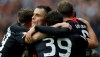 Frankfurt's Filip Kostic, second left celebrates with teammates after scoring the opening goal of the game during a German Bundesliga soccer match between Eintracht Frankfurt and Bayern Munich in the Commerzbank Arena in Frankfurt, Germany, Saturday, Nov. 2, 2019. (AP Photo/Michael Probst)