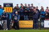 Northern Ireland's Darren Clarke points with this club as he stand on the 10th tee during the first round of the British Open Golf Championships at Royal Portrush in Northern Ireland, Thursday, July 18, 2019.(AP Photo/Peter Morrison)