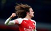 Arsenal's Matteo Guendouzi celebrates after the end of the English Premier League soccer match between Arsenal and Chelsea at the Emirates stadium in London, Saturday, Jan. 19, 2019. Arsenal won the game 2-0. (AP Photo/Frank Augstein)