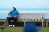 Spain's Jon Rahm sits on a bench by the 6th tee during a practice round ahead of the start of the British Open golf championships at Royal Portrush in Northern Ireland, Tuesday, July 16, 2019. The British Open starts Thursday. (AP Photo/Jon Super)