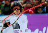 Second placed Italy's Sofia Goggia reacts at finish line after completing an alpine ski, women's World Cup downhill race in Garmisch-Partenkirchen, Germany, Sunday, Jan. 27, 2019. (AP Photo/Giovanni Auletta)