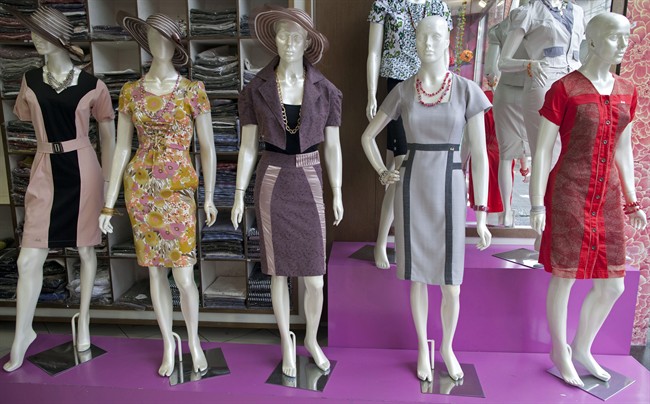 In this photo taken Sept. 21, 2012, dresses made by the Brazilian brand Kauly, which promotes itself as