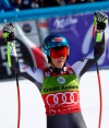 United States' Mikaela Shiffrin reacts after competing in the women's super G race at the alpine ski World Cup finals, in Soldeu, Andorra, Thursday, March 14, 2019. (AP Photo/Alessandro Trovati)