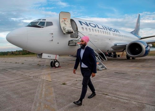 NDP Leader Jagmeet Singh heads from his airplane as he arrives in Miramichi, N.B. on Monday, Sept. 23, 2019. Singh is heading to Bathurst, N.B. for a campaign event before travelling to to Nova Scotia and then Manitoba. THE CANADIAN PRESS/Andrew Vaughan