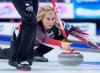 Team Canada skip Jennifer Jones delivers a rock as they play Northern Ontario in championship pool action at the Scotties Tournament of Hearts at Centre 200 in Sydney, N.S. on Friday, Feb. 22, 2019. THE CANADIAN PRESS/Andrew Vaughan