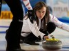 Canada's skip Rachel Homan delivers a stone against China at the world women's curling championship in Riga, Latvia on Thursday, March 21, 2013. Canada won 7-4. THE CANADIAN PRESS/Andrew Vaughan