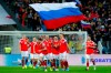 Russia's Magomed Ozdoev, foreground center, celebrates after scoring his side's second goal during the Euro 2020 group I qualifying soccer match between Russia and Scotland at the Luzhniki Stadium in Moscow, Russia, Thursday, Oct. 10, 2019. (AP Photo/Alexander Zemlianichenko)