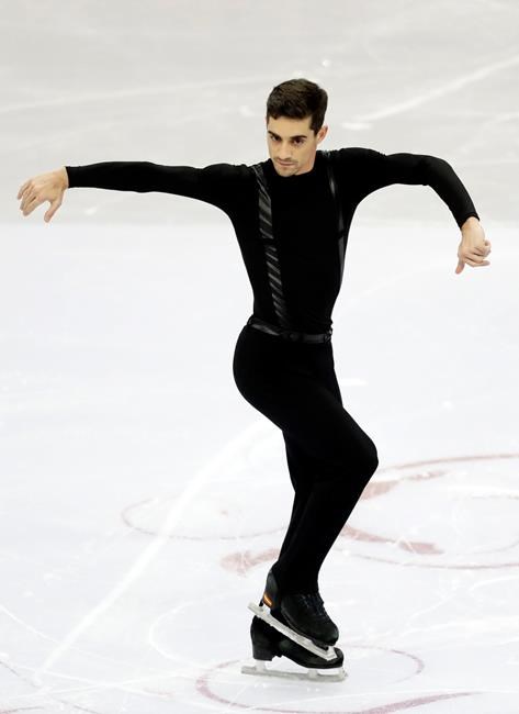 Spain's Javier Fernandez performs in the men's short program at the ISU European figure skating championships in Minsk, Belarus, Thursday, Jan. 24, 2019. (AP Photo/Sergei Grits)