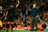 Manchester City's head coach Pep Guardiola is shown yellow card during the group C Champions League soccer match between Manchester City and Dinamo Zagreb at the City of Manchester Stadium in Manchester, England, Tuesday, Oct. 1, 2019. (AP Photo/Dave Thompson)