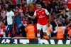 Arsenal's Pierre-Emerick Aubameyang, left, celebrates after scoring his side's second goal during their English Premier League soccer match between Arsenal and Tottenham Hotspur at the Emirates stadium in London, Sunday, Sept. 1, 2019. (AP Photo/Alastair Grant)