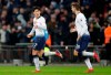 Tottenham's Son Heung-Min, left, celebrates with Fernando Llorente after scoring his side's opening goal during the English Premier League soccer match between Tottenham Hotspur and Watford at Wembley Stadium in London, Wednesday, Jan. 30, 2019.(AP Photo/Frank Augstein)