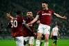 West Ham's Michail Antonio, left, celebrates with West Ham's Declan Rice, right and West Ham's Robert Snodgrass, center, after scoring his side's third goal during the English Premier League soccer match between West Ham and Fulham at the London Stadium in London, Friday, Feb. 22, 2019. (AP Photo/Matt Dunham)