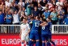 Kosovo's Mergim Vojvoda celebrates with teammates after scoring his side's second goal during the Euro 2020 group A qualifying soccer match between Kosovo and Czech Republic, at Fadil Vokrri stadium in Pristina, Kosovo, Saturday, Sept. 7, 2019. (AP Photo/Visar Kryeziu)