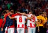 Red Star players celebrate at the end of the Champions League play-off, second leg soccer match between Red Star and Young Boys on the stadium Rajko Mitic in Belgrade, Serbia, Tuesday, Aug. 27, 2019. (AP Photo/Darko Vojinovic)