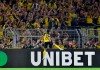 Dortmund's Jadon Sancho celebrates after scoring his side's second goal during the German Supercup final soccer match between Borussia Dortmund and Bayern Munich in Dortmund, Germany, Saturday, Aug. 3, 2019. (AP Photo/Martin Meissner)