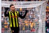 Watford's Gerard Deulofeu celebrates after scoring his side's third goal during the English FA Cup semifinal soccer match between Watford and Wolverhampton Wanderers at Wembley Stadium in London, Sunday, April 7, 2019. (AP Photo/Matt Dunham)