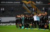 Eintracht Frankfurt players greet supporters at the end of the Europa League group F soccer match between Vitoria SC and Eintracht Frankfurt at the D. Afonso Henriques stadium in Guimaraes, Portugal, Thursday, Oct. 3, 2019. (AP Photo/Luis Vieira)