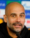 Manchester City's coach Pep Guardiola attends a press conference ahead of the Group C Champions League soccer match between Manchester City and FC Shakhtar Donetsk in Kharkiv, Ukraine, Tuesday, Sept. 17, 2019. (AP Photo/Efrem Lukatsky)
