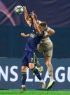 Dinamo Zagreb's Dani Olmo, left, and Shakhtar's Serhiy Kryvtsov head the ball during the group C Champions League soccer match between Dinamo Zagreb and Shakhtar Donetsk at Maksimir Stadium in Zagreb, Croatia, Wednesday, Nov. 6, 2019. (AP Photo/Darko Bandic)