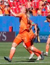 Netherlands' Stefanie Van Der Gragt celebrates after scoring her side's second goal during the Women's World Cup quarterfinal soccer match between Italy and the Netherlands, at the Stade du Hainaut stadium in Valenciennes, France, Saturday, June 29, 2019. (AP Photo/Michel Spingler)