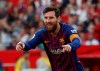 Barcelona forward Lionel Messi celebrates after scoring his side's second goal during La Liga soccer match between Sevilla and Barcelona at the Ramon Sanchez Pizjuan stadium in Seville, Spain. Saturday, February 23, 2019. (AP Photo/Miguel Morenatti)