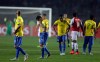 Brazil's players react during a Copa America quarterfinal soccer match at the Ester Roa Rebolledo Stadium in Concepcion, Chile, Saturday, June 27, 2015. Paraguay defeated Brazil 4-3 in a penalty shootout after a 1-1 draw on Saturday to advance to the semifinals of the Copa America.(AP Photo/Natacha Pisarenko)
