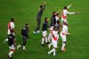 Peru's players celebrate their team's 3-0 win over Chile in a Copa America semifinal soccer match at Arena do Gremio in Porto Alegre, Brazil, Wednesday, July 3, 2019. Peru advance to the final.(AP Photo/Edison Vara)