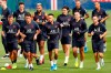 PSG's Neymar, third left, runs with teammates during a training session at Camp des Loges in Saint Germain en Laye, outside Paris, France, Saturday, Aug. 10, 2019. (AP Photo/Francois Mori)
