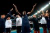 France's players celebrate at the end of the Group A soccer match between France and South Korea on the occasion of the Women's World Cup at the Parc des Princes in Paris, Friday, June 7, 2019. (AP Photo/Francisco Seco)