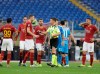Referee Gianluca Rocchi briefly suspends the match because fans were making racist chants against Napoli's Kalidou Koulibaly, during an Italian Serie A soccer match between Roma and Napoli, at the Olympic stadium in Rome, Saturday, Nov. 2, 2019. (AP Photo/Gregorio Borgia)