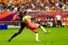 Willy Boly of the Wolverhampton Wanderers, left, vies against Raheem Sterling of Manchester City in the final of the Premier League Asia Trophy in Shanghai, China Saturday, July 20, 2019. Wolverhampton Wanderers beat the Manchester City in the final by 3-2 in the penalty shoot-out. (Chinatopix Via AP) CHINA OUT
