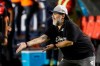 FILE - In this May 5, 2019 file photo, Dorados' head coach Diego Maradona shouts instructions to his players during extra time of a final leg match at a second division soccer league match against Atletico San Luis, in San Luis Potosi, Mexico. On the advice of his doctors, Maradona will not continue coaching the Dorados de Sinaloa, a second division Mexican team, according to the club and his representative on Thursday, June 13, 2019. (AP Photo/Eduardo Verdugo, File)
