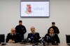 Digos political security police executive Claudio Ciccimarra, center, speaks during a press conference at the Police headquarter in Milan, Italy, Friday, Oct.18, 2019. A Napoli 
