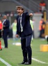 Inter Milan's head coach Antonio Conte shouts during the Serie A soccer match between Inter Milan and Lecce at the San Siro stadium, in Milan, Italy, Monday, Aug. 26, 2019. (AP Photo/Luca Bruno)