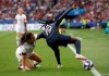 France's Griedge Mbock Bathy, right, and United States' Alex Morgan battle for the ball during the Women's World Cup quarterfinal soccer match between France and the United States at Parc des Princes in Paris, France, Friday, June 28, 2019. (AP Photo/Alessandra Tarantino)