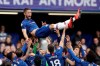 Chelsea's Gary Cahill, top center, is cheered by teammates at the end of the English Premier League soccer match between Chelsea and Watford at Stamford Bridge stadium in London, Sunday, May 5, 2019. (AP Photo/Matt Dunham)