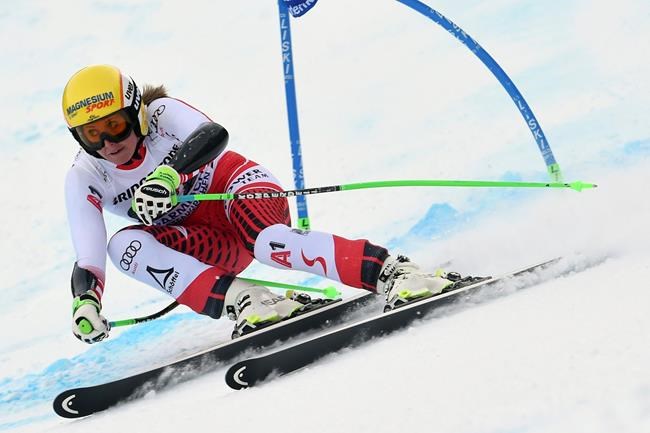 Austria's Cornelia Huetter competes during an alpine ski, women's World Cup super G, in Garmisch Partenkirchen, Germany, Saturday Jan. 26, 2019. (AP Photo/Marco Tacca)