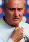 Brazil's coach Tite looks on during press conference in Belo Horizonte, Brazil, Monday, July 1, 2019. Brazil will face Argentina for a Copa America semifinal match on July, 2.(AP Photo/Natacha Pisarenko)